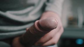 Hung European man wanks and climaxes with uncut big cock