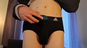 Cute Tgirl Gushes Cum Twitching Vibrator Destroys Adidas Bulge