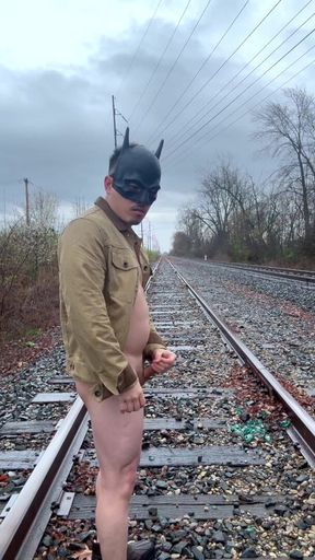 Rain-soaked Railroad Exhibition Muscular Asian Hunk Strips, Flexes, Cums Hard & Marks His Territory