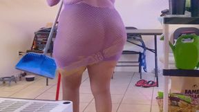 Cleaning in Pantyhose and Mesh Dress, 1, mp4