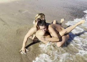 Lesbian blonde MILF Princess Nikki and her Gf in wrestling in the sea