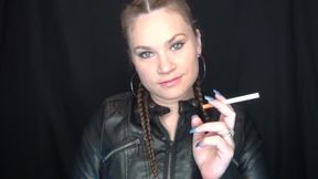 Goddess Smoking And Teasing In Leather Jacket Braids