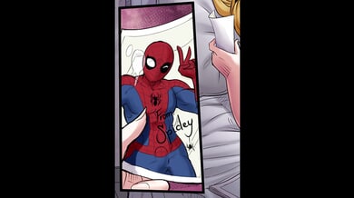 Blonde and black-haired women entangled in glossy black tentacles with double penetration in a hentai comic scene
