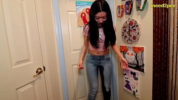 Meeting Miss Mia outside bathroom wetting her jeans