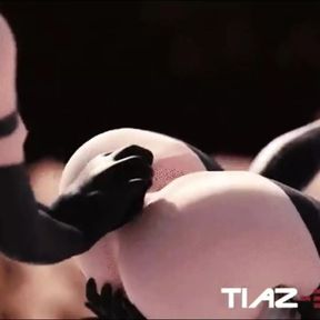 2B Gets Big Ribbed Dildo Pushed Into Her Ass