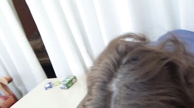 My wife swallowed every inch of my big dick right in front of the window