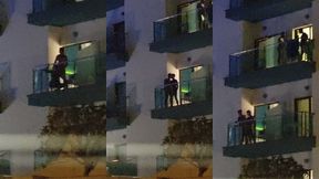 guys caught fucking on the balcony