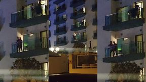 guys caught fucking on the balcony