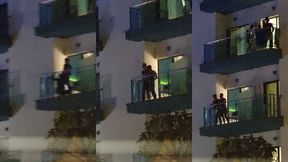 guys caught fucking on the balcony