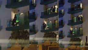 guys caught fucking on the balcony