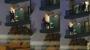 guys caught fucking on the balcony