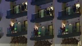 guys caught fucking on the balcony