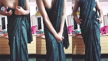 Indian Gay Crossdresser Gaurisissy looking hot in Black Saree