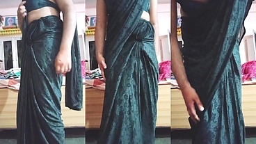 Indian Gay Crossdresser Gaurisissy looking hot in Black Saree