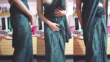 Indian Gay Crossdresser Gaurisissy looking hot in Black Saree