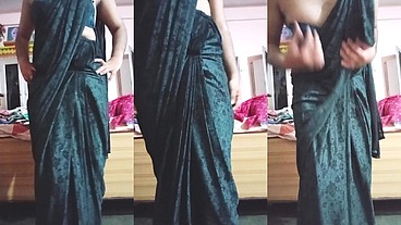 Indian Gay Crossdresser Gaurisissy looking hot in Black Saree