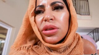 Busty sluts wearing a hijab while getting banged by a BWC