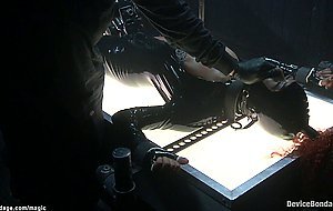 Ebony ass hooked on device bondage