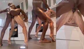 Black Bull Fucks White Boy Bareback kitchen sex raw deep