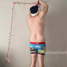 Straight Bear Sets Up Christmas Lights in Sexy Santa Underwear