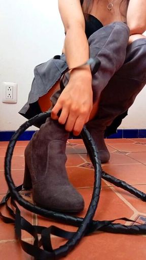 Findom miniskirt, whip and heel these 👠