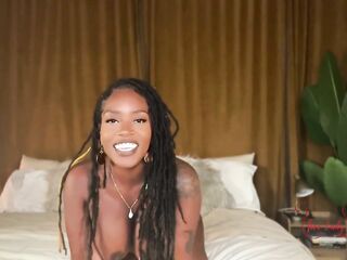 Ebony Bitch goddess Teases Your Neglected Knob with Bawdy Talk Whilst Your Preggo Wife Can’t