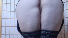 BBW tease &mdash;  no panties &mdash;  skirt &mdash;  lace thigh high