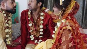 MMF threesome - Beautiful Indian Wife On Wedding Night Fucked By Husband And Friend