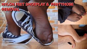 Converse Shoeplay in Sheer Black Pantyhose | Nylon Feet to Barefoot Tease