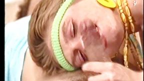 Sporty sexy retro girl enjoys cunnilingus while doing blowjob