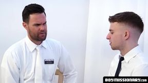 BoyMissionary.com - Sexy Mormon elder's jerk off of horny twink to test faith