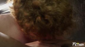 Twink with curly hair enjoys having rough anal sex with his lover in bareback style
