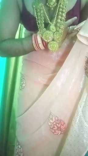 Indian Gay Crossdresser Bottom crossdressing in silky saree with heavy jwellery real homemade sex