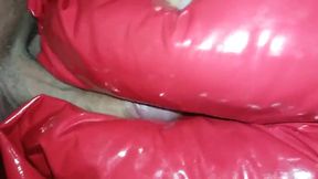 Red shiny pants fucked without cumming