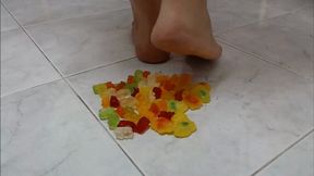 Crushing Gummy with naked feet