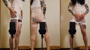 crossdresser maria in white nylon panty en highheels