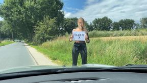 Unknown dudes publicly gangbang and rough-fuck this young little submissive slampiece