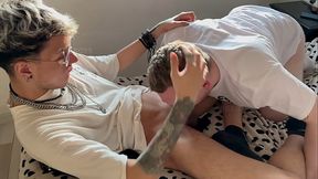 Blowjob to Tattoed Latino Twink with Big Cock