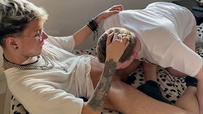 Blowjob to Tattoed Latino Twink with Big Cock