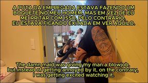 esposa pega no flagra marido fodendo a empregada , e fica assistindo com tesao e depois entra na putaria , fazendo um menage feminino