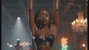 Hot sexy ebony babe hangs from a beam and swings her sexy body as she shows off her sweaty armpits and belly and poses for you