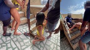 parte 1 - outra resenha: piscina, cafofo e dois negoes carcando a belinha com direito a dp e uma piroca enorme arrombando o cu da hotwife. tudo na frente do corno