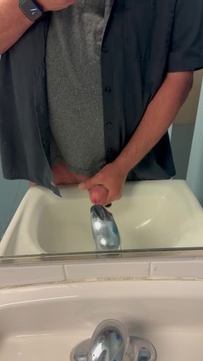 Jerk and shoot at work in bathroom