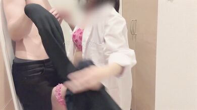 Busty girlfriend strips at the entrance then traps you in raw doggy in the hallway
