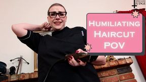Humiliating Haircut POV - WMV - ft Jane Judge in this salon fetish fantasy hair cut with clippers, cape fetish, and a hot barber in uniform cutting you down with her scissors and words