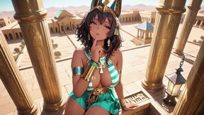 Languid on the Golden Throne, She Runs Fingers Over Her Full Chest with a Hazy, Arrogant Gaze.