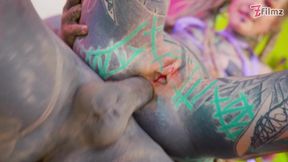 Tattooed Girls Share a Hard Tattooed Cock in Wild Threesome