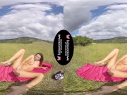 Solo girl, Vanessa Decker masturbates outdoors, in VR