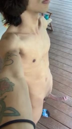 Big dick Emo Twink cumming so good outside