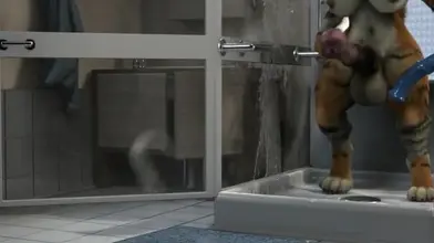 Futa tiger having fun sex toy into WC HD by h0rs3